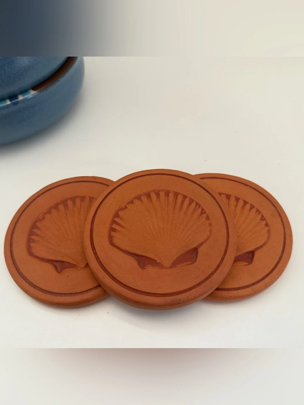 Handmade Clay Terracotta Shell Coasters (Set of 3)